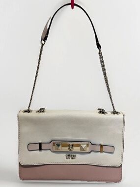 Guess Cherie Convertible Flap Crossbody Bag Pink & White #5769